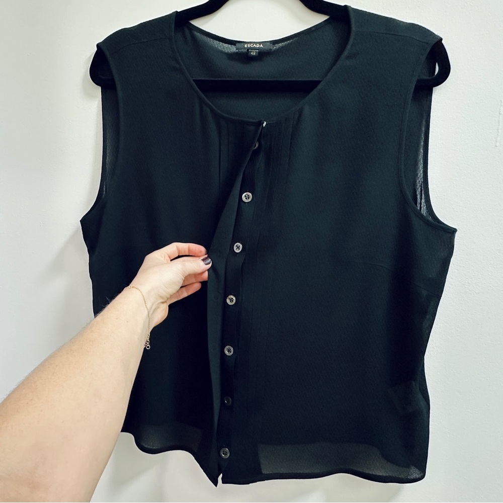 Escada Vintage Black Silk Sleeveless Top with button details - Picture 4 of 11